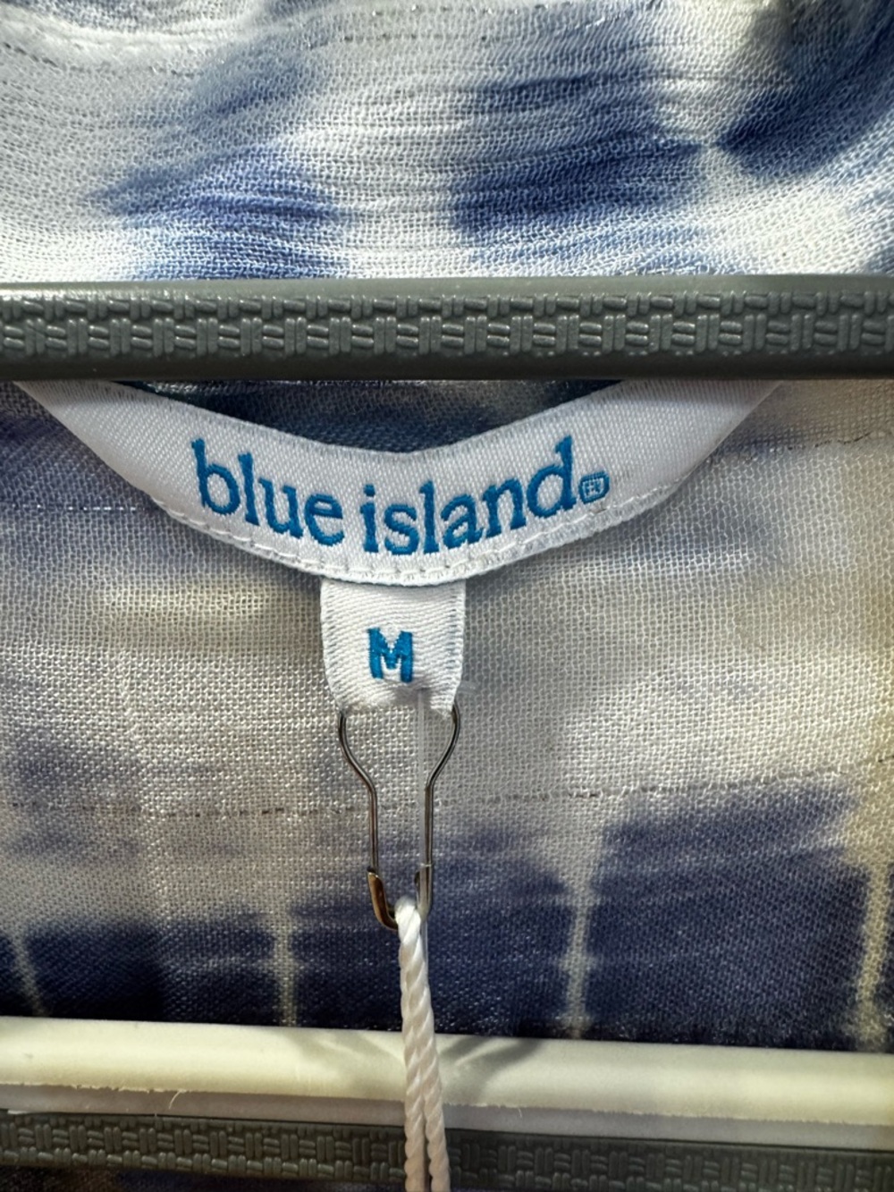 blue island Blue & White Tie-Dye Shibori Print Button Down Long Sleeve CoverUp M - Picture 3 of 6